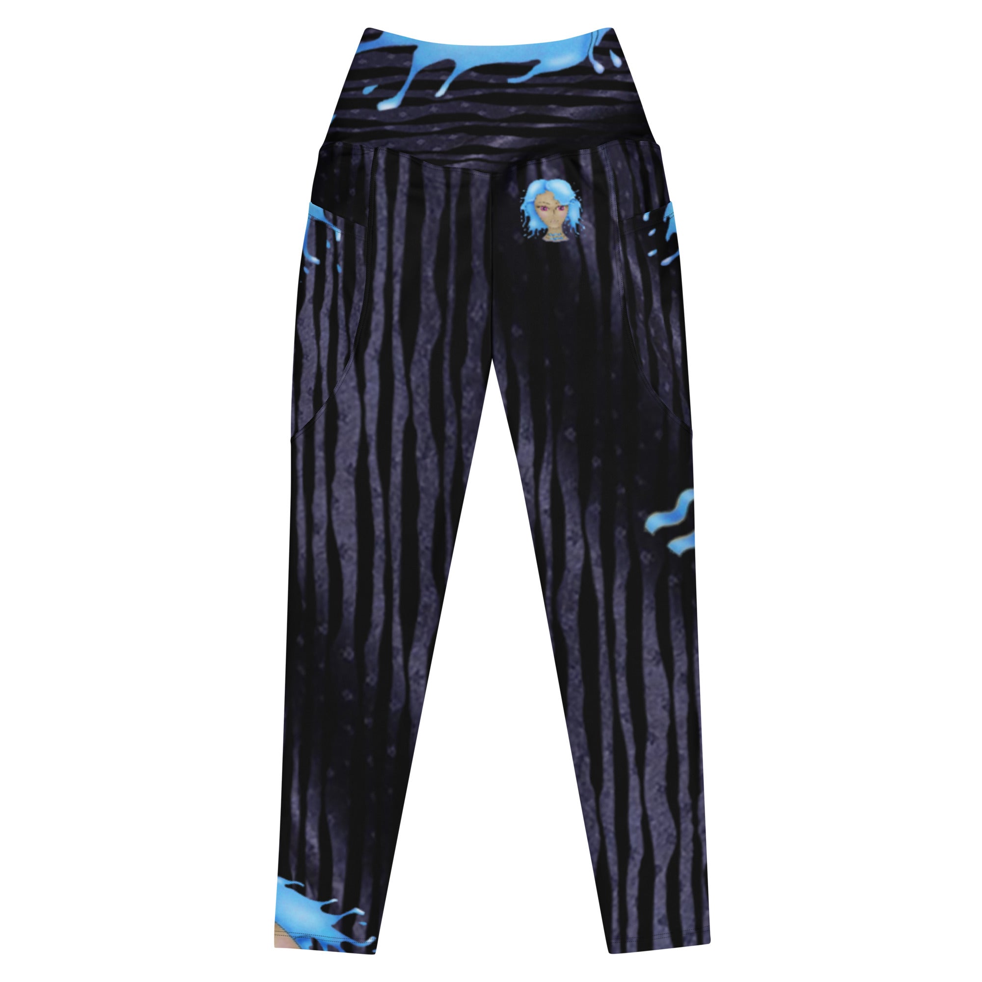 Gym Leggings with Pockets for Aquarius Girls. Zodiac Yoga Pants- Cosmic Aqua by WickedYo.